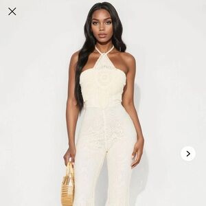 Elegant Cream Lace Flared Pants